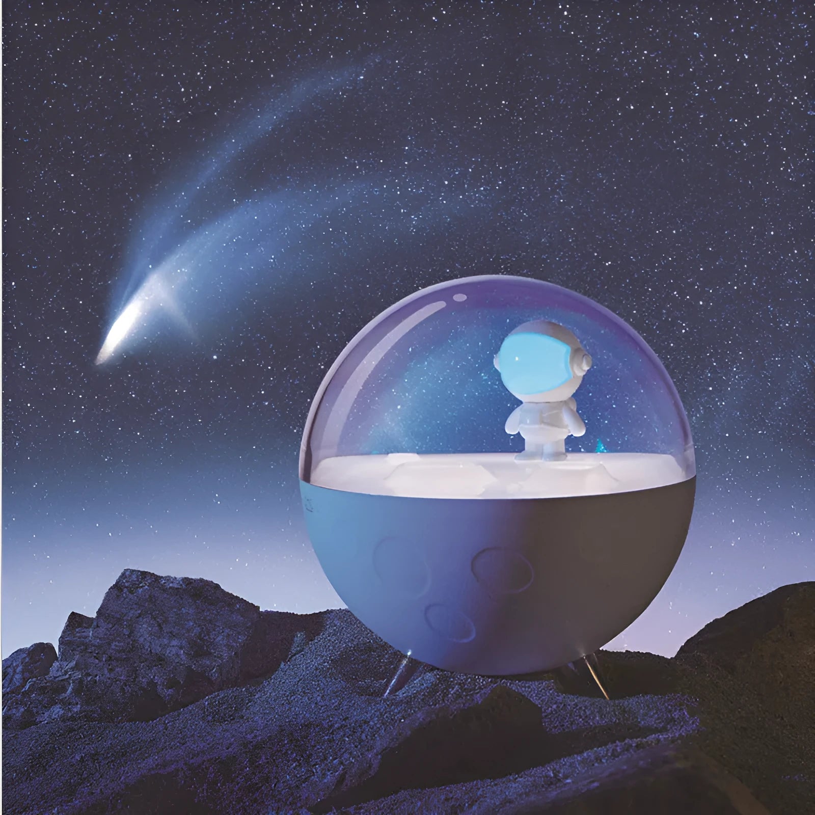 USB-powered LED night light and desk lamp with plastic shade in blue or white colour options