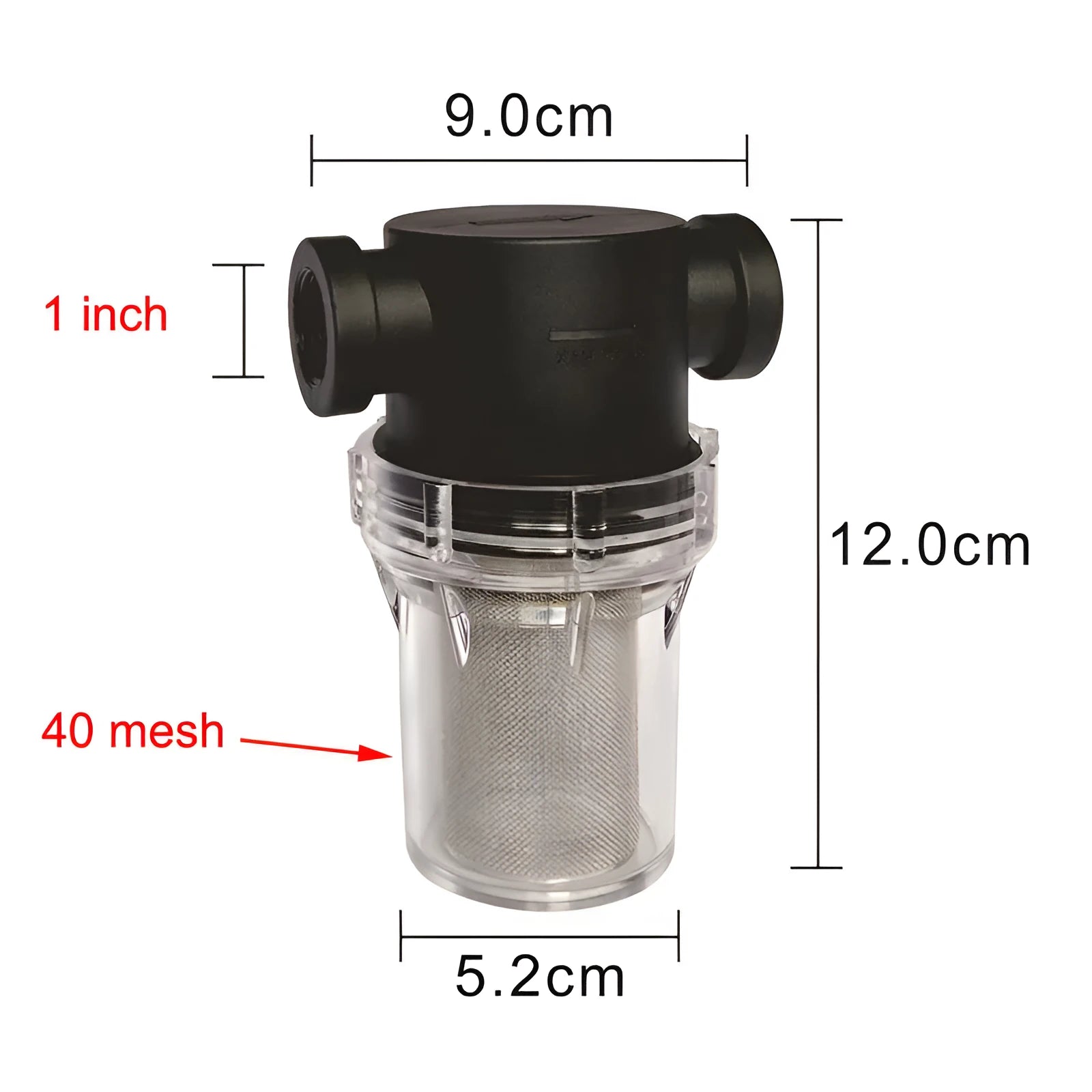 Y-type stainless steel mesh water pre-filter with compact plastic body for household well water systems