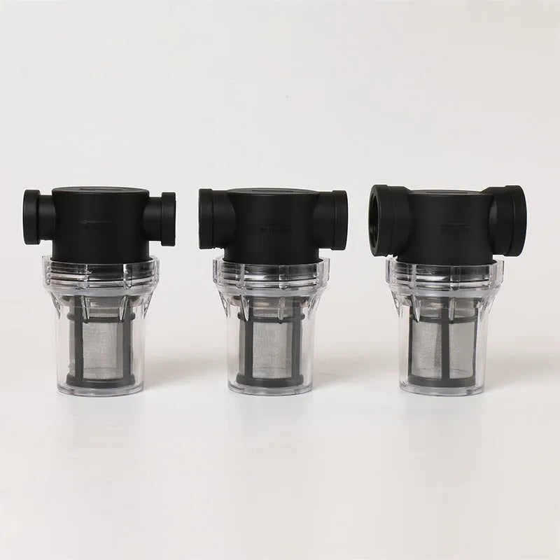 Y-type stainless steel mesh water pre-filter with compact plastic body for household well water systems