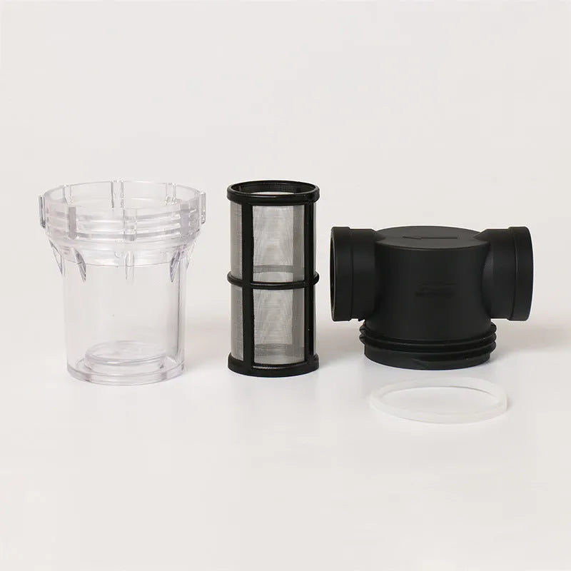 Y-type stainless steel mesh water pre-filter with compact plastic body for household well water systems