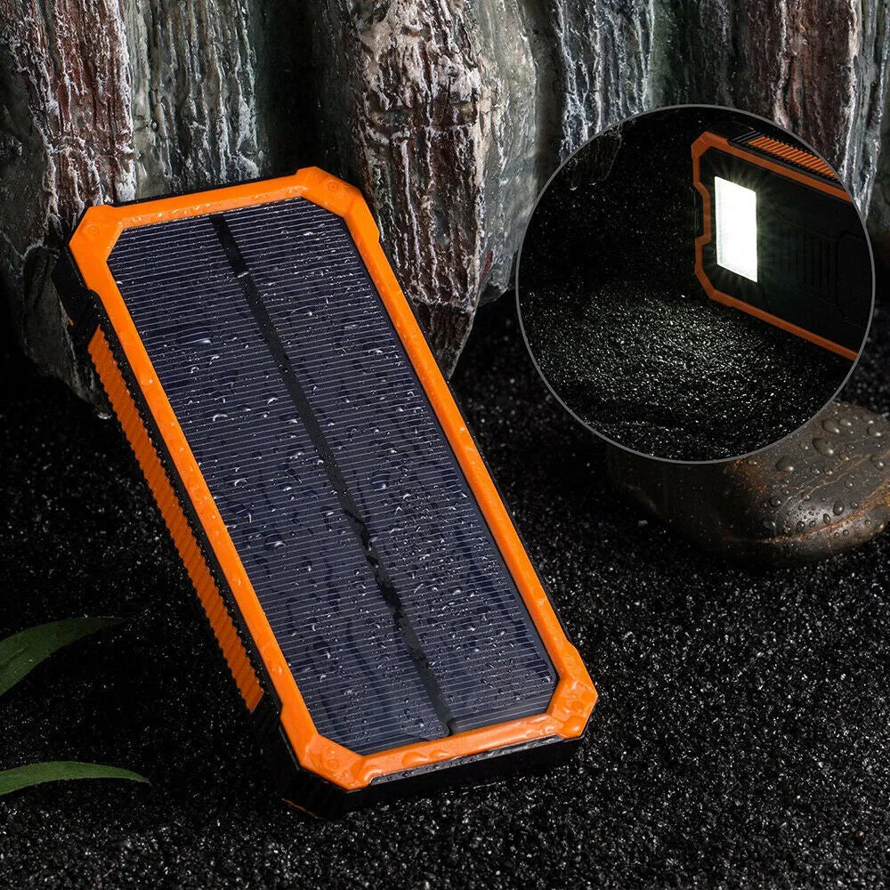 Orange 20000mAh solar power bank with three-proof waterproof dustproof shockproof construction