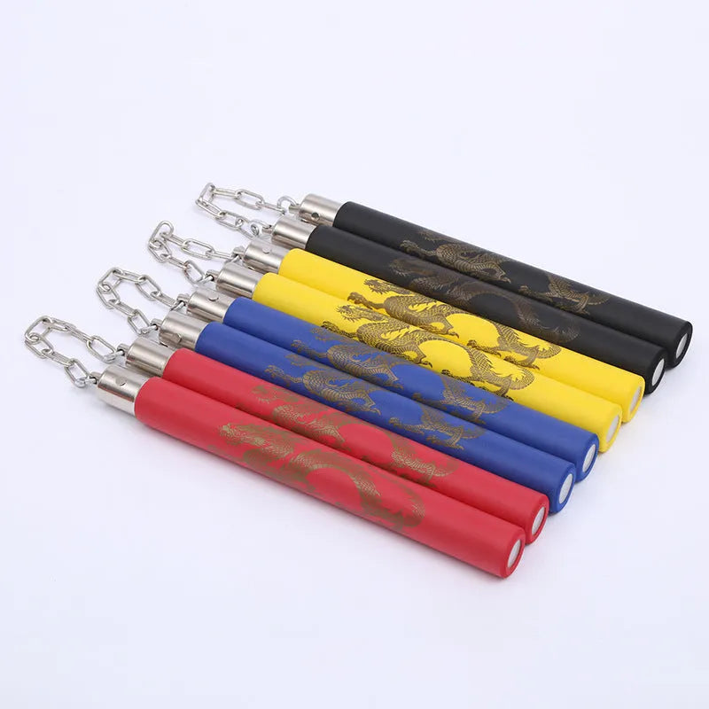 Sponge training nunchakus with EVA foam padding on PVC sticks connected by iron chain