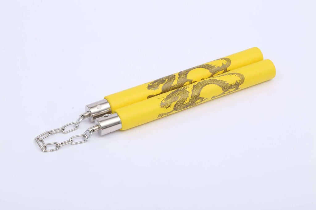 Sponge training nunchakus with EVA foam padding on PVC sticks connected by iron chain