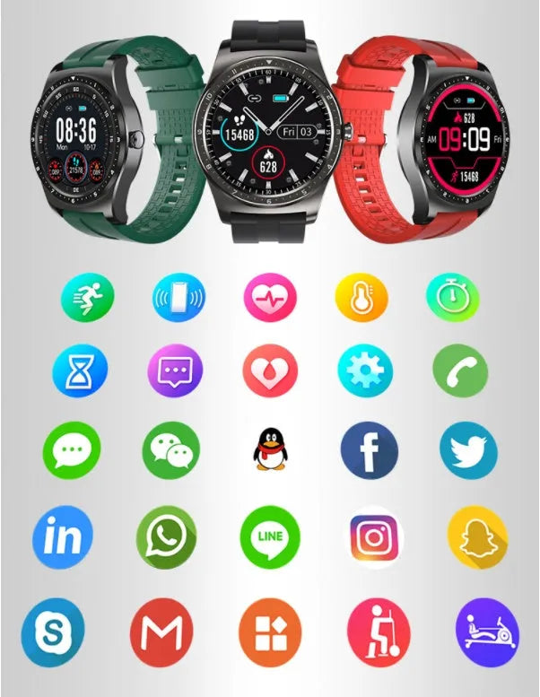 Full circle touch screen smart watch with heart rate monitoring on silicone wrist strap
