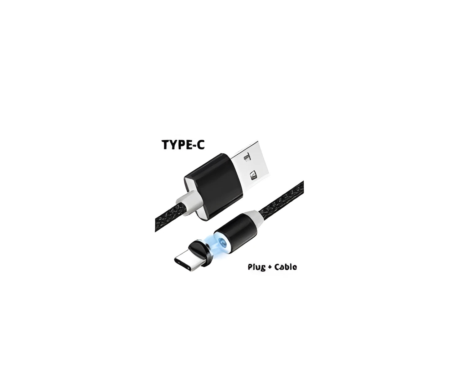 Black magnetic USB charging cable with interchangeable Type C, Micro USB and Lightning tips