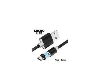 Black magnetic USB charging cable with interchangeable Type C, Micro USB and Lightning tips