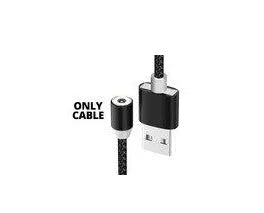 Black magnetic USB charging cable with interchangeable Type C, Micro USB and Lightning tips