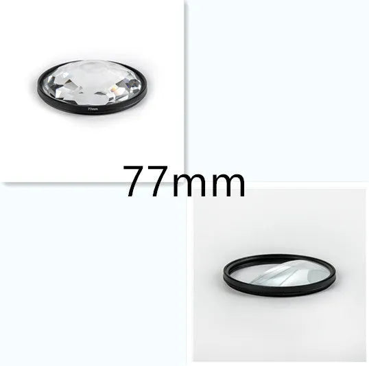 77mm half moon mirror half magnifier camera filter with cleaning cloth and storage bag.
