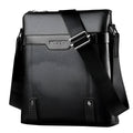 Men's black PU leather casual shoulder bag with zipper and adjustable strap