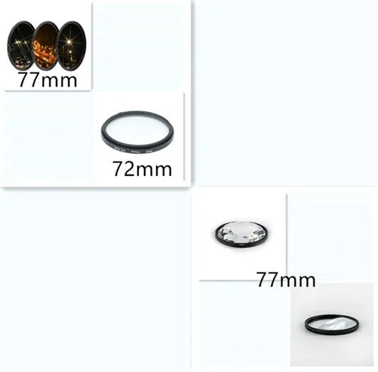 77mm half moon mirror half magnifier camera filter with cleaning cloth and storage bag.
