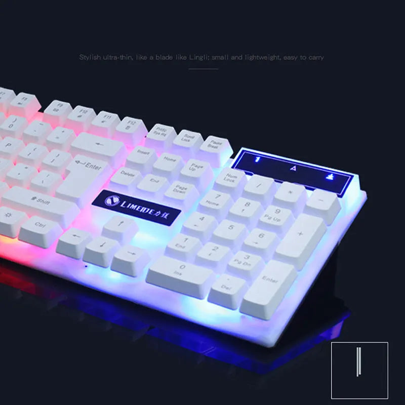 GTX300 black and white wired gaming keyboard and mouse set with LED backlight