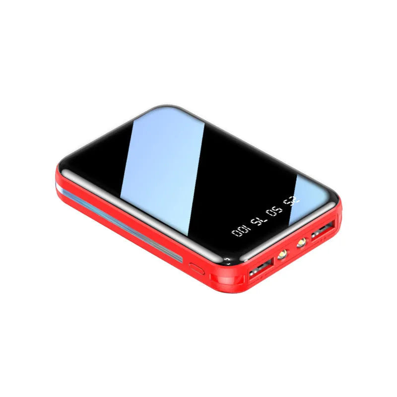 Mini digital display power bank with two USB ports in multiple colour options