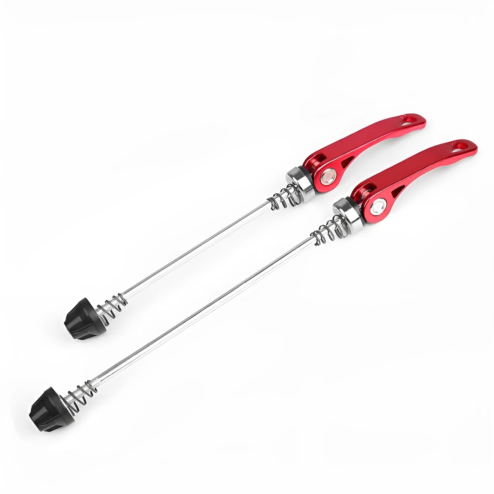 Bicycle quick release lever in black, blue, gold, red, or silver with aluminium handle and galvanised rod