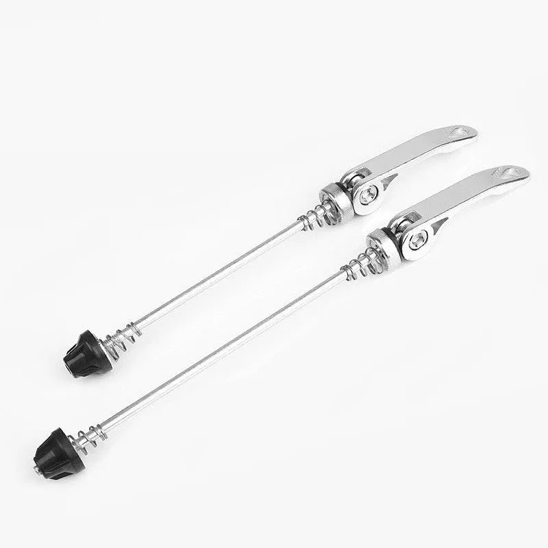 Bicycle quick release lever in black, blue, gold, red, or silver with aluminium handle and galvanised rod