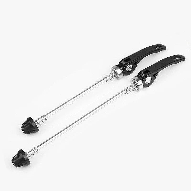 Bicycle quick release lever in black, blue, gold, red, or silver with aluminium handle and galvanised rod