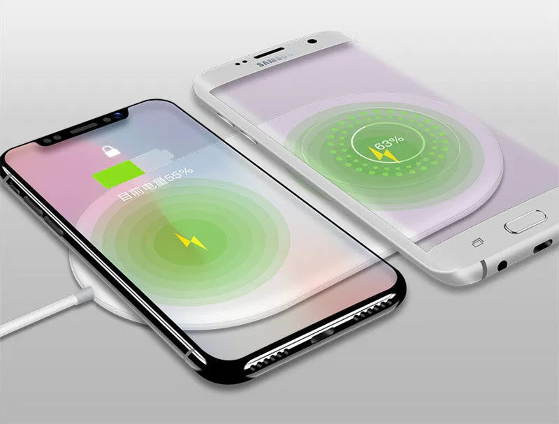 White dual wireless charger for two mobile phones with fast charging support