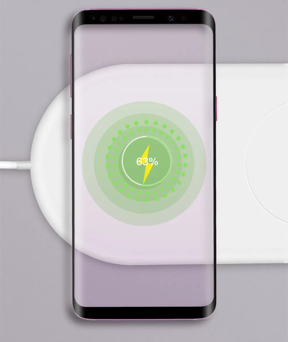White dual wireless charger for two mobile phones with fast charging support