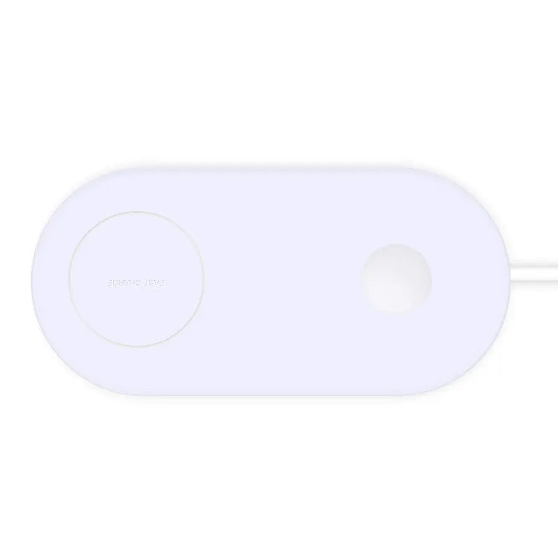 White dual wireless charger for two mobile phones with fast charging support