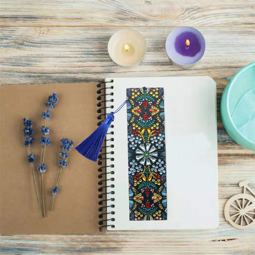 Mandala flower diamond painting bookmark craft kit with special-shaped diamonds on leather base