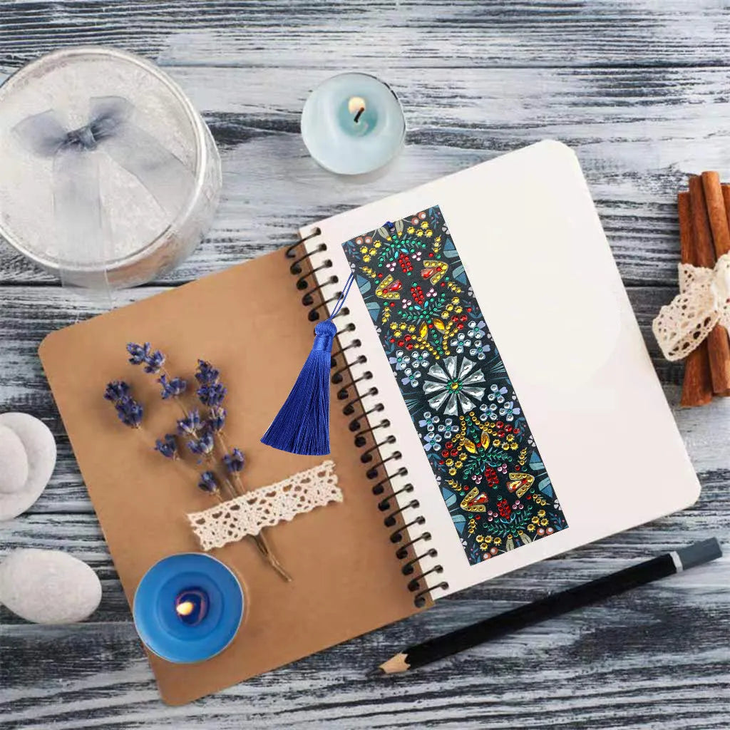 Mandala flower diamond painting bookmark craft kit with special-shaped diamonds on leather base