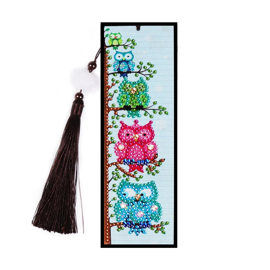 Three DIY diamond painting bookmark kits with floral and mandala designs on PVC canvas.