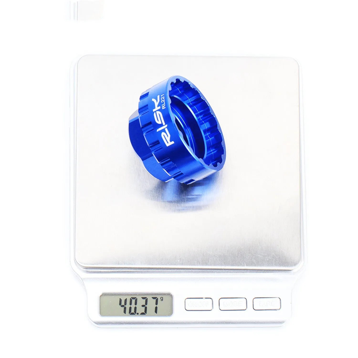 Blue aluminium alloy 12-speed direct mount disc brake removal tool with integrated wrench