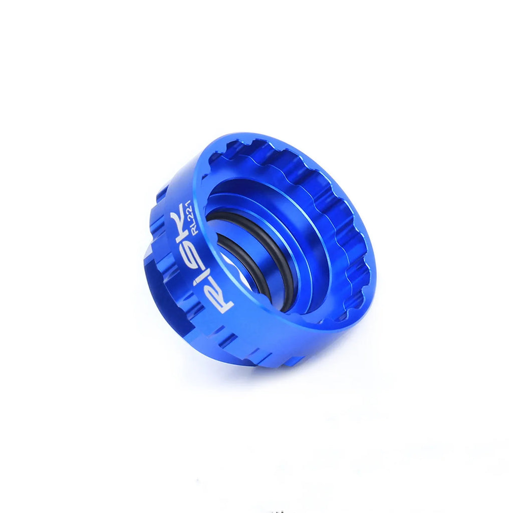Blue aluminium alloy 12-speed direct mount disc brake removal tool with integrated wrench