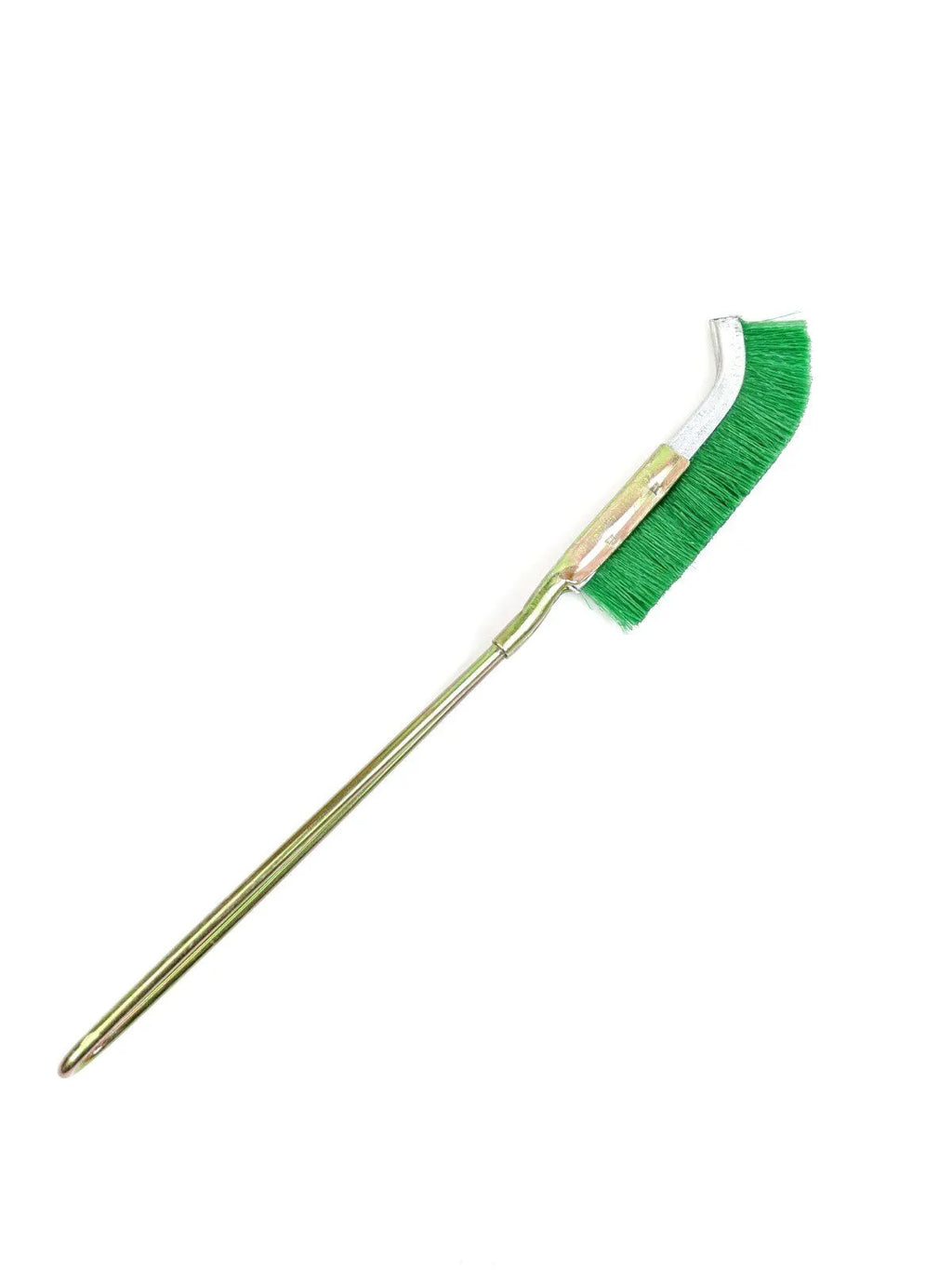 Green elbow-shaped nylon wire rust removal brush with metal handle for cleaning range hoods