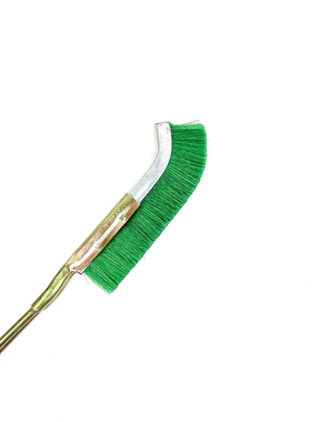 Green elbow-shaped nylon wire rust removal brush with metal handle for cleaning range hoods