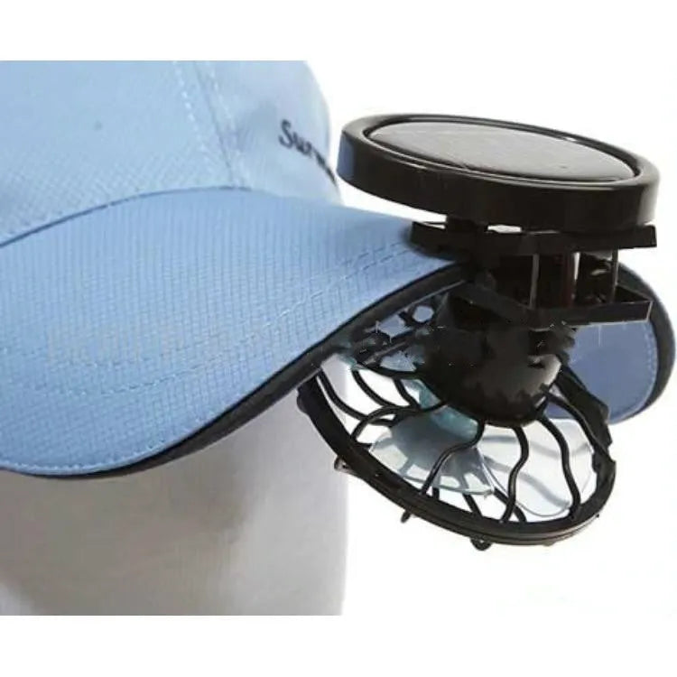 Black solar-powered clip-on fan with rectangular and round bottom design options for outdoor cooling