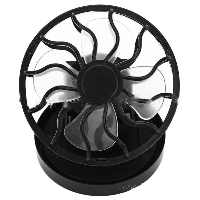 Black solar-powered clip-on fan with rectangular and round bottom design options for outdoor cooling