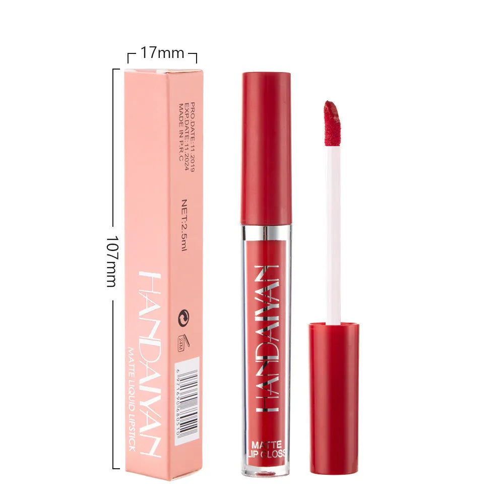 HANDAIYAN matte non-stick cup lip gloss liquid lipstick in 2.5ml size showing colour options