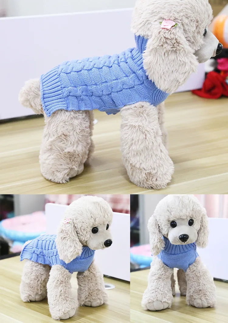 Handmade cashmere twisted rope wool pet sweater for small dogs in blue colour