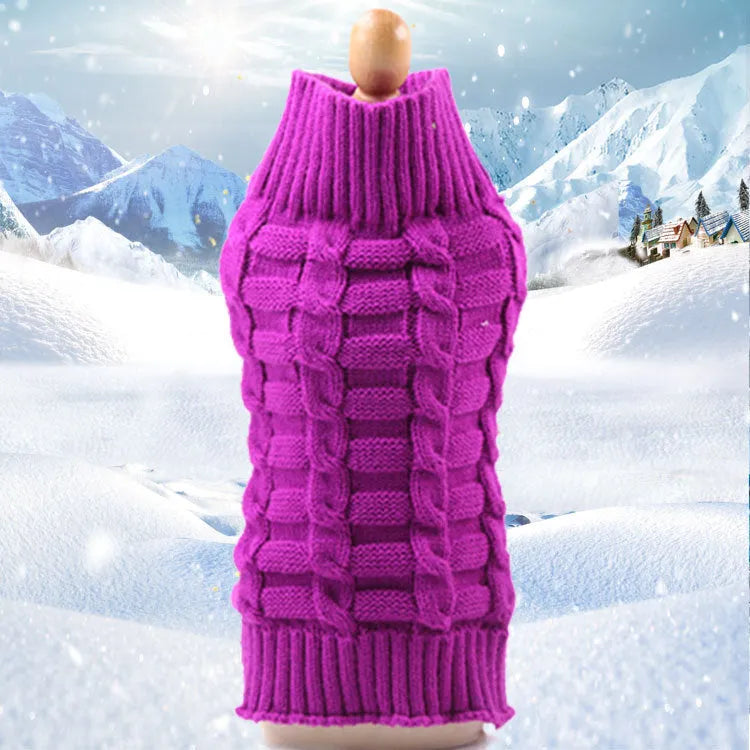 Handmade cashmere twisted rope wool pet sweater for small dogs in blue colour