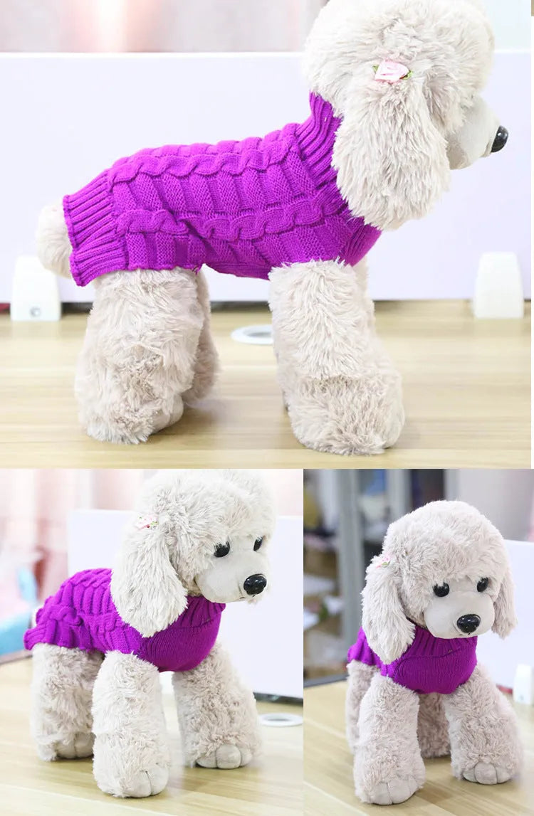 Handmade cashmere twisted rope wool pet sweater for small dogs in blue colour
