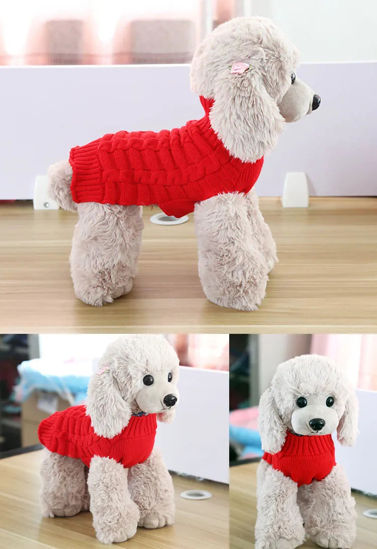 Handmade cashmere twisted rope wool pet sweater for small dogs in blue colour