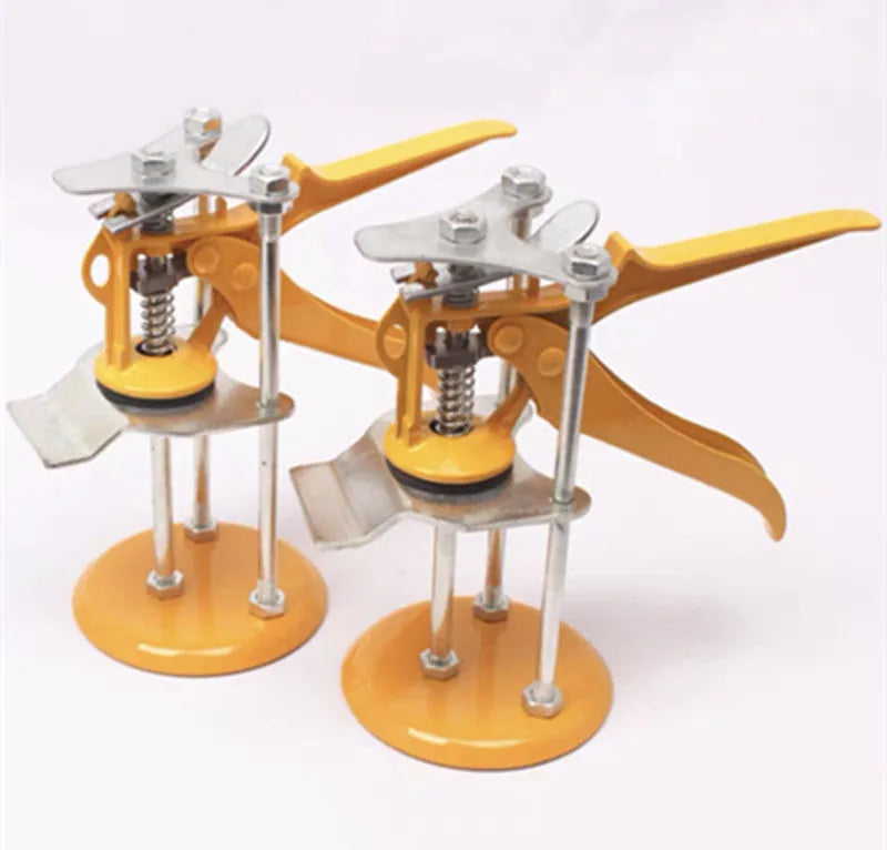 Adjustable height tile raising positioner tool made of metal alloy for tiling projects.