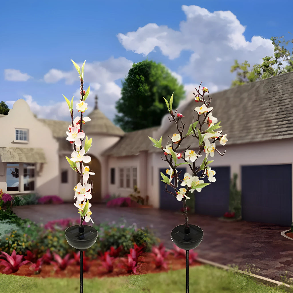 Solar cherry firework string outdoor lights with ground stake for garden decoration