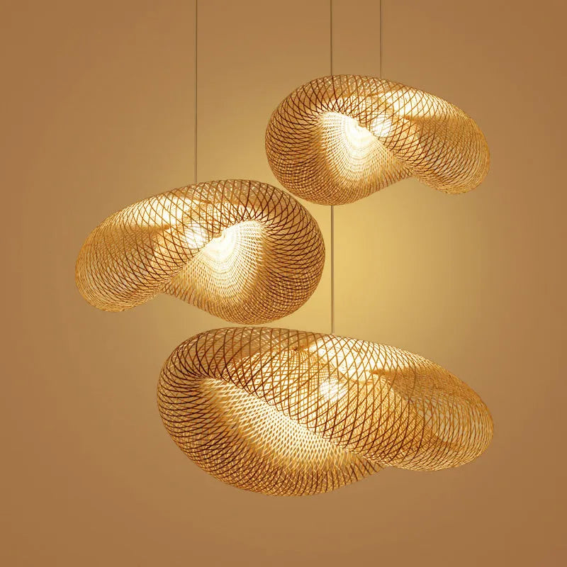 Bamboo Chinese Zen chandelier with 40cm diameter shell for tea room lighting
