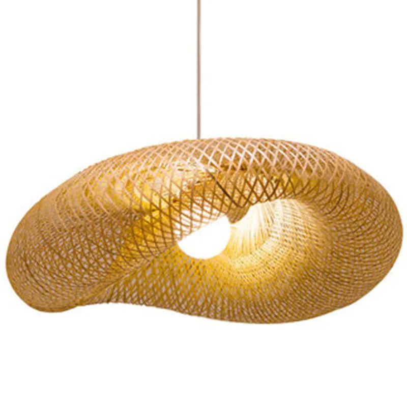 Bamboo Chinese Zen chandelier with 40cm diameter shell for tea room lighting