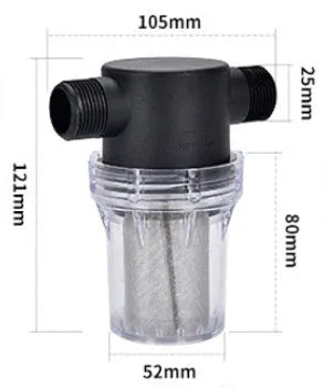 Y-type stainless steel mesh water pre-filter with compact plastic body for household well water systems