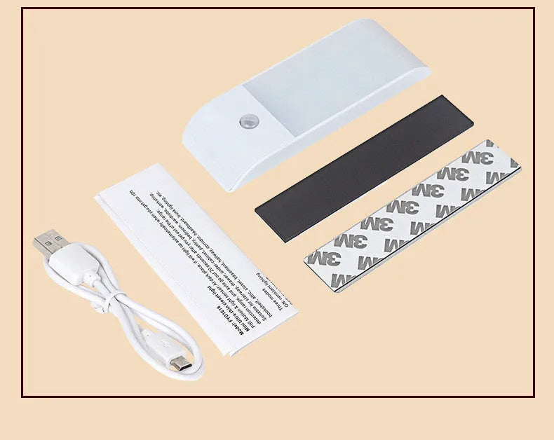 Rechargeable human body sensor night light with 12 LEDs and PVC shade for cabinets and corridors