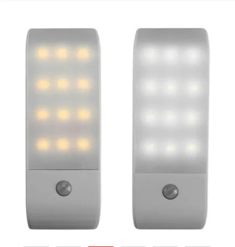 Rechargeable human body sensor night light with 12 LEDs and PVC shade for cabinets and corridors