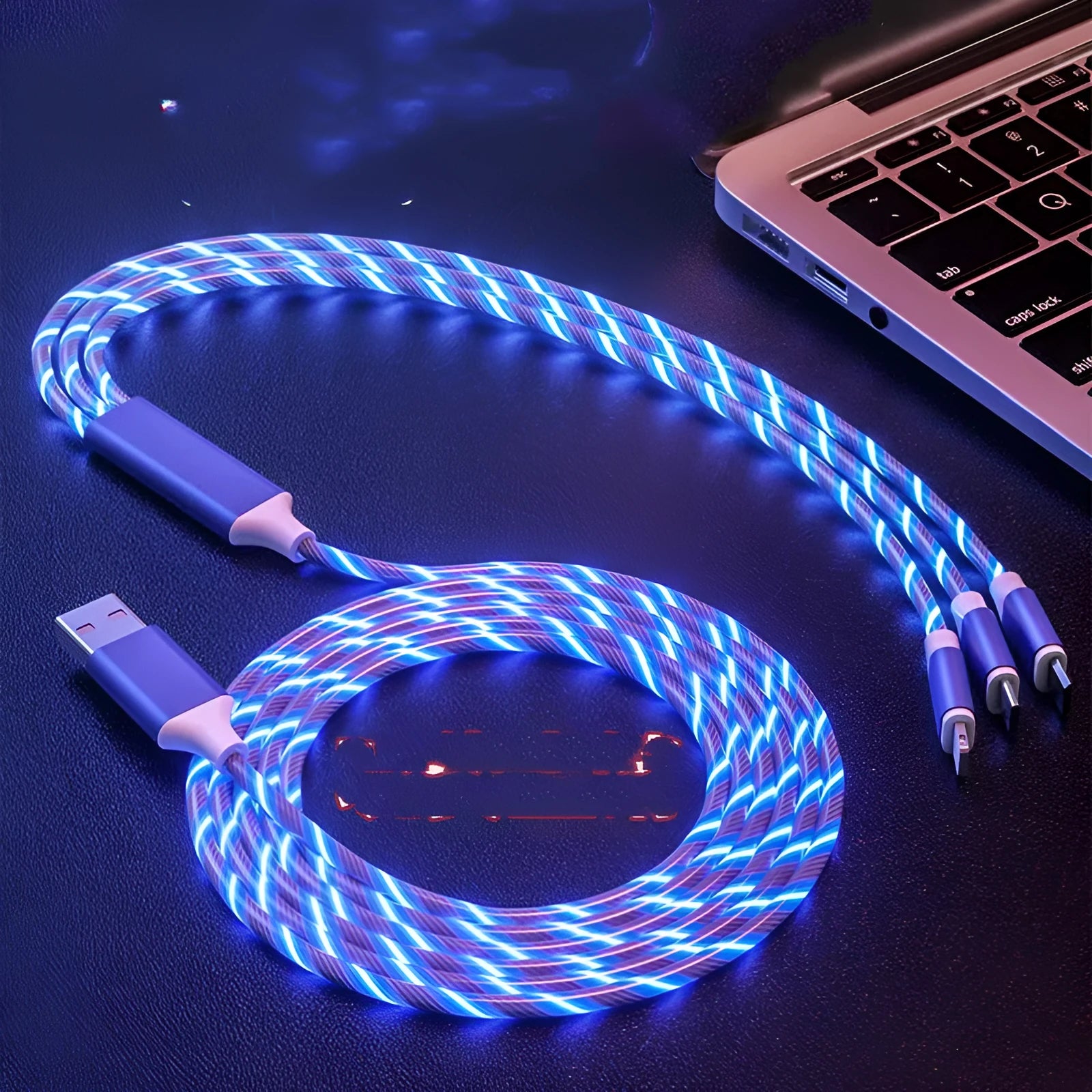 USB data streamer cable with colourful LED marquee lights and one-for-three branch connectors in 1.25 metre length