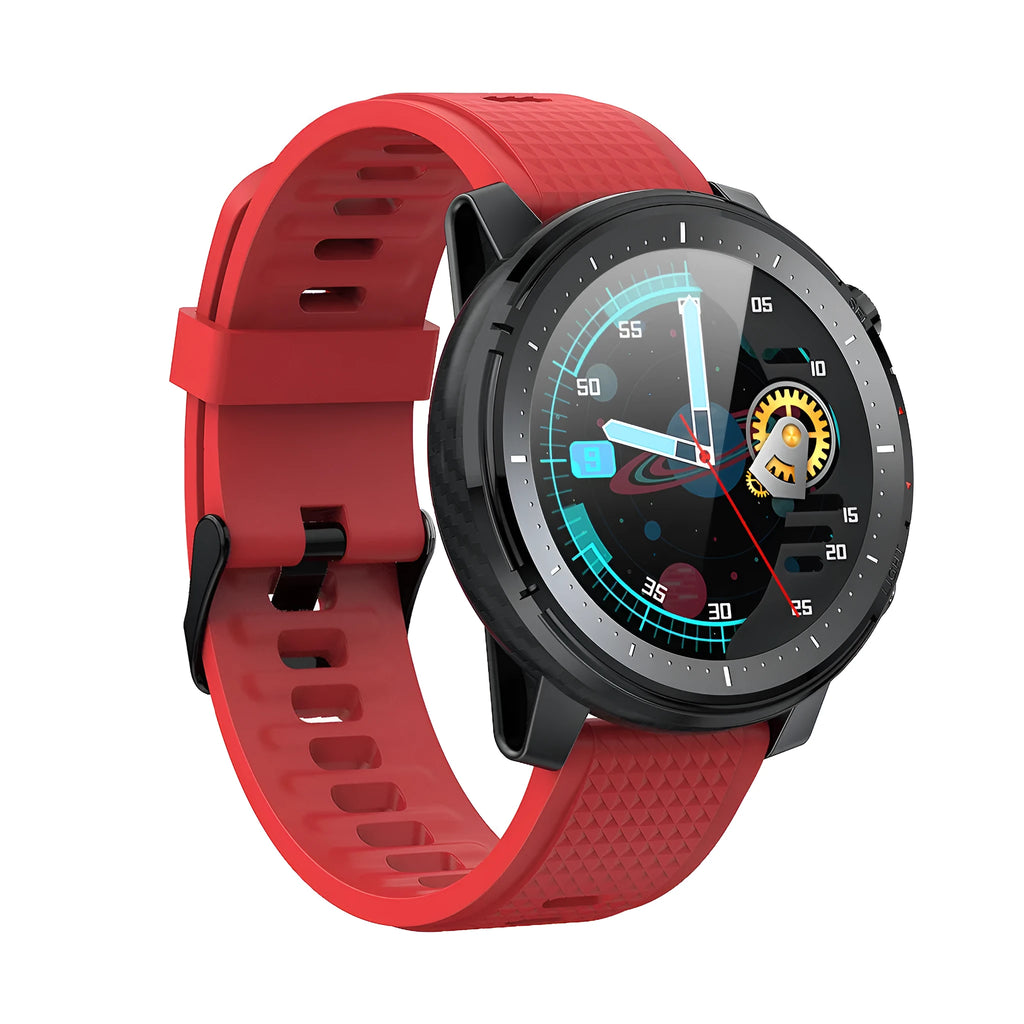 Black IP68 waterproof Android smart watch with round 1.3-inch touch screen and silicone strap