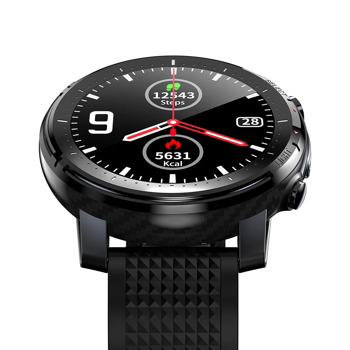 Black IP68 waterproof Android smart watch with round 1.3-inch touch screen and silicone strap