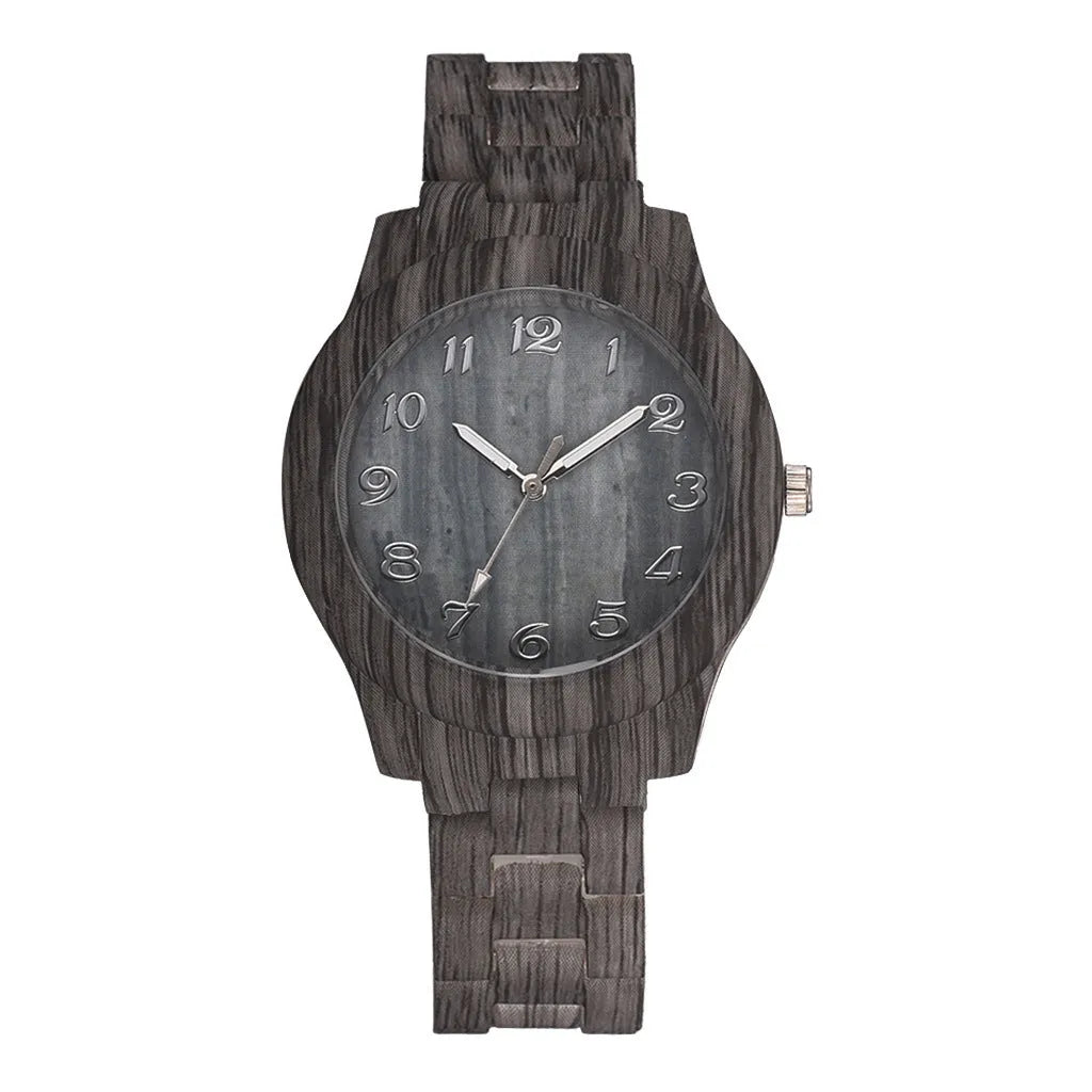 Wood grain retro couple quartz watches with silicone strap and 39mm case