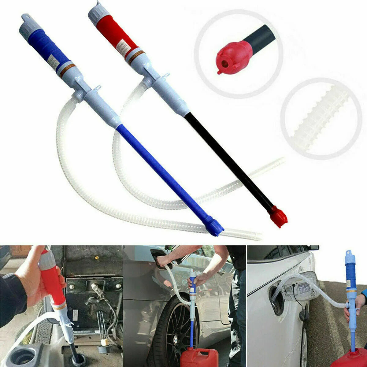 Blue manual siphon pump for fuel transfer with PP plastic construction