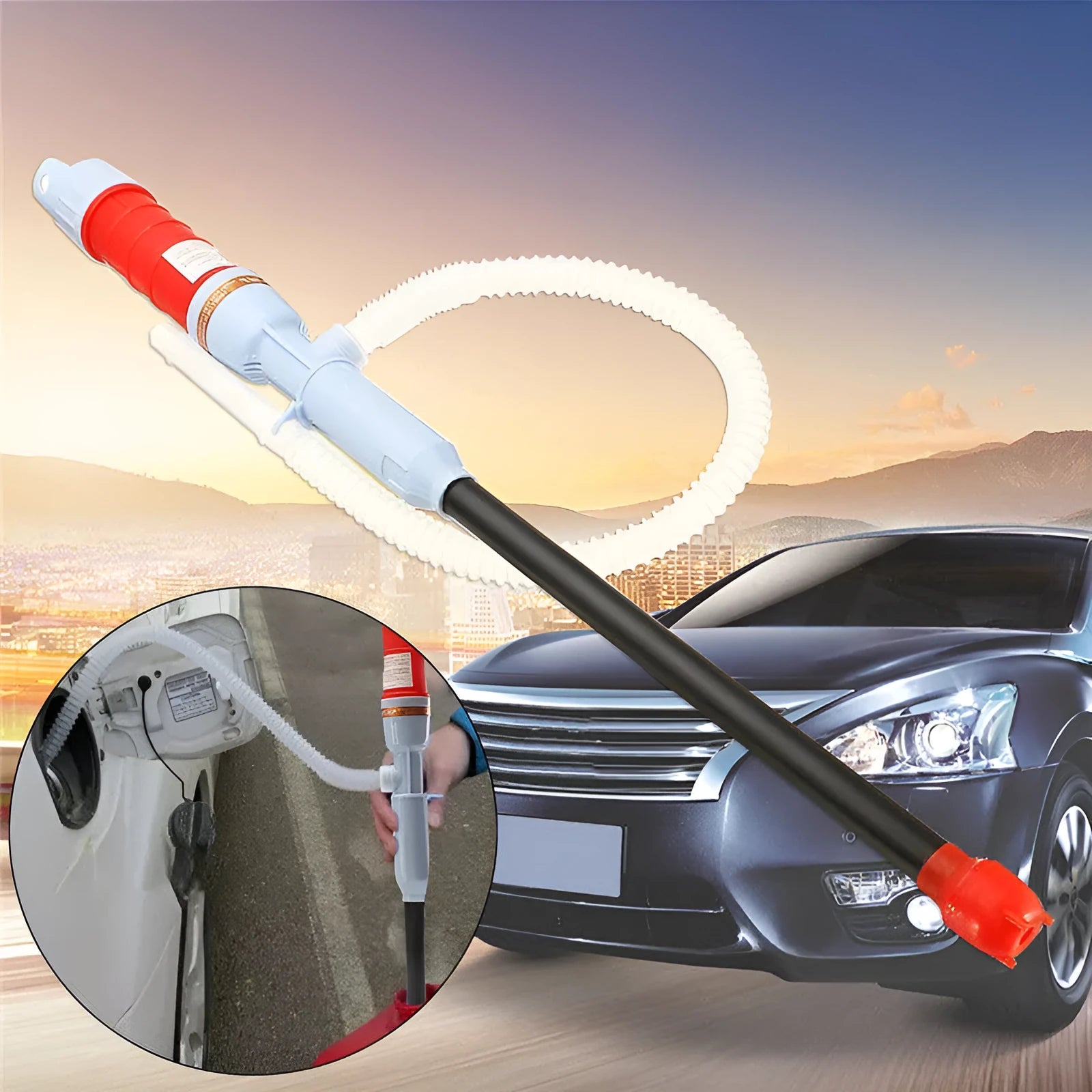 Blue manual siphon pump for fuel transfer with PP plastic construction