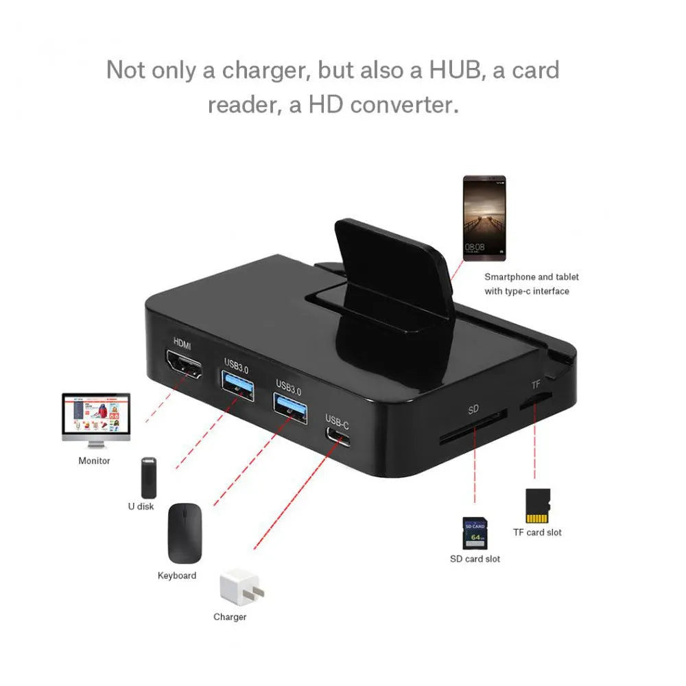 Black mobile phone dock converter with 5Gbps transmission rate for HD video output
